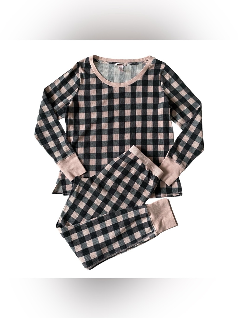 Victoria's Secret Thermal Pajama Set Size Large Pink Black Buffalo Plaid 2 Piece